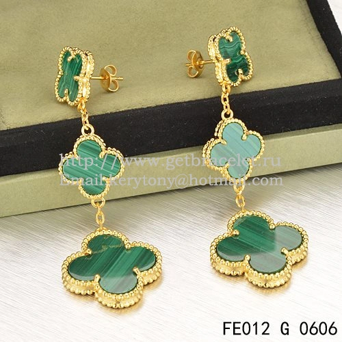 Van Cleef & Arpels Magic Alhambra 3 Motifs Earrings Yellow Gold With Malachite