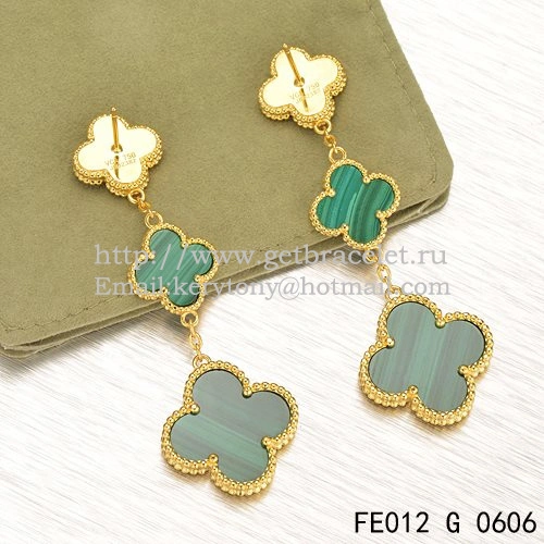 Van Cleef & Arpels Magic Alhambra 3 Motifs Earrings Yellow Gold With Malachite