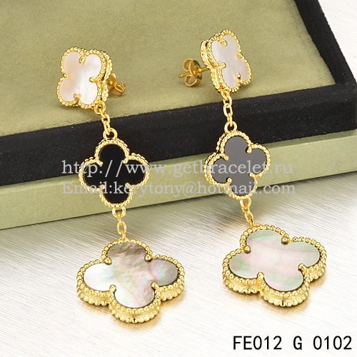 Van Cleef & Arpels Magic Alhambra 3 Motifs Earrings Yellow Gold With Stone Combination