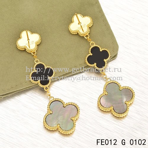 Van Cleef & Arpels Magic Alhambra 3 Motifs Earrings Yellow Gold With Stone Combination