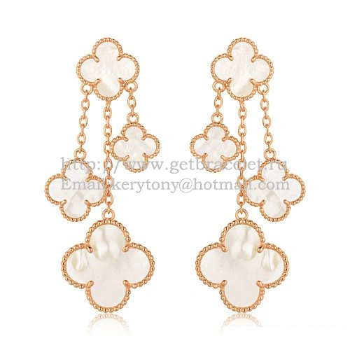 Van Cleef & Arpels Magic Alhambra 4 Motifs Earrings Pink Gold With White Mother Of Pearl