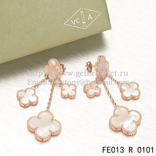 Van Cleef & Arpels Magic Alhambra 4 Motifs Earrings Pink Gold With White Mother Of Pearl