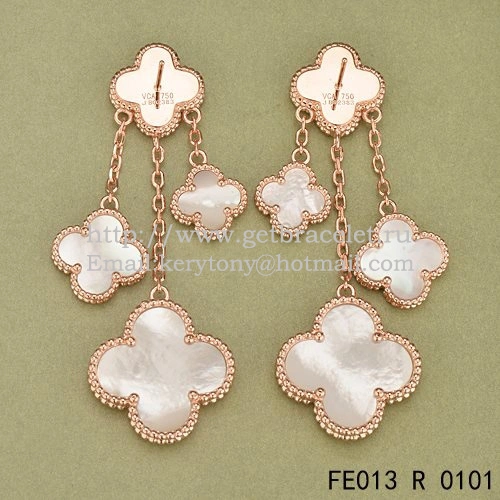 Van Cleef & Arpels Magic Alhambra 4 Motifs Earrings Pink Gold With White Mother Of Pearl