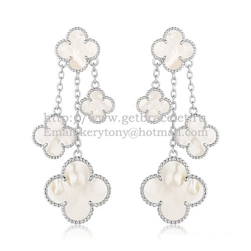 Van Cleef & Arpels Magic Alhambra 4 Motifs Earrings White Gold With White Mother Of Pearl