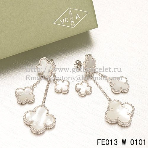 Van Cleef & Arpels Magic Alhambra 4 Motifs Earrings White Gold With White Mother Of Pearl