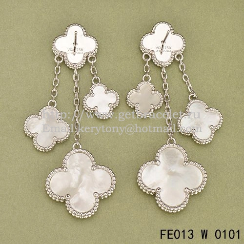 Van Cleef & Arpels Magic Alhambra 4 Motifs Earrings White Gold With White Mother Of Pearl