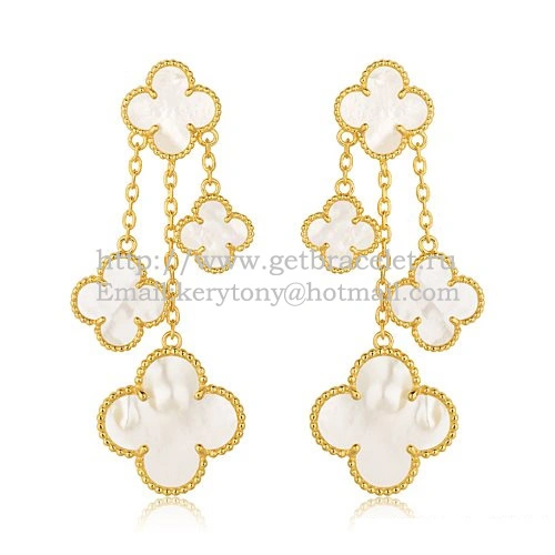 Van Cleef & Arpels Magic Alhambra 4 Motifs Earrings Yellow Gold With White Mother Of Pearl