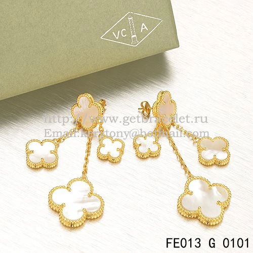 Van Cleef & Arpels Magic Alhambra 4 Motifs Earrings Yellow Gold With White Mother Of Pearl
