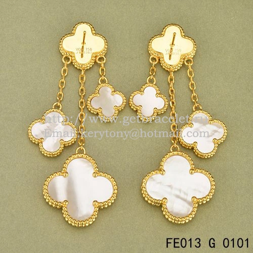 Van Cleef & Arpels Magic Alhambra 4 Motifs Earrings Yellow Gold With White Mother Of Pearl
