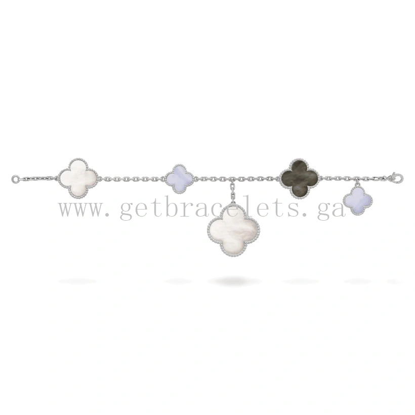 Van Cleef & Arpels Magic Alhambra Bracelet 5 Motifs Chalcedony and White and Gray mother-of-pearl