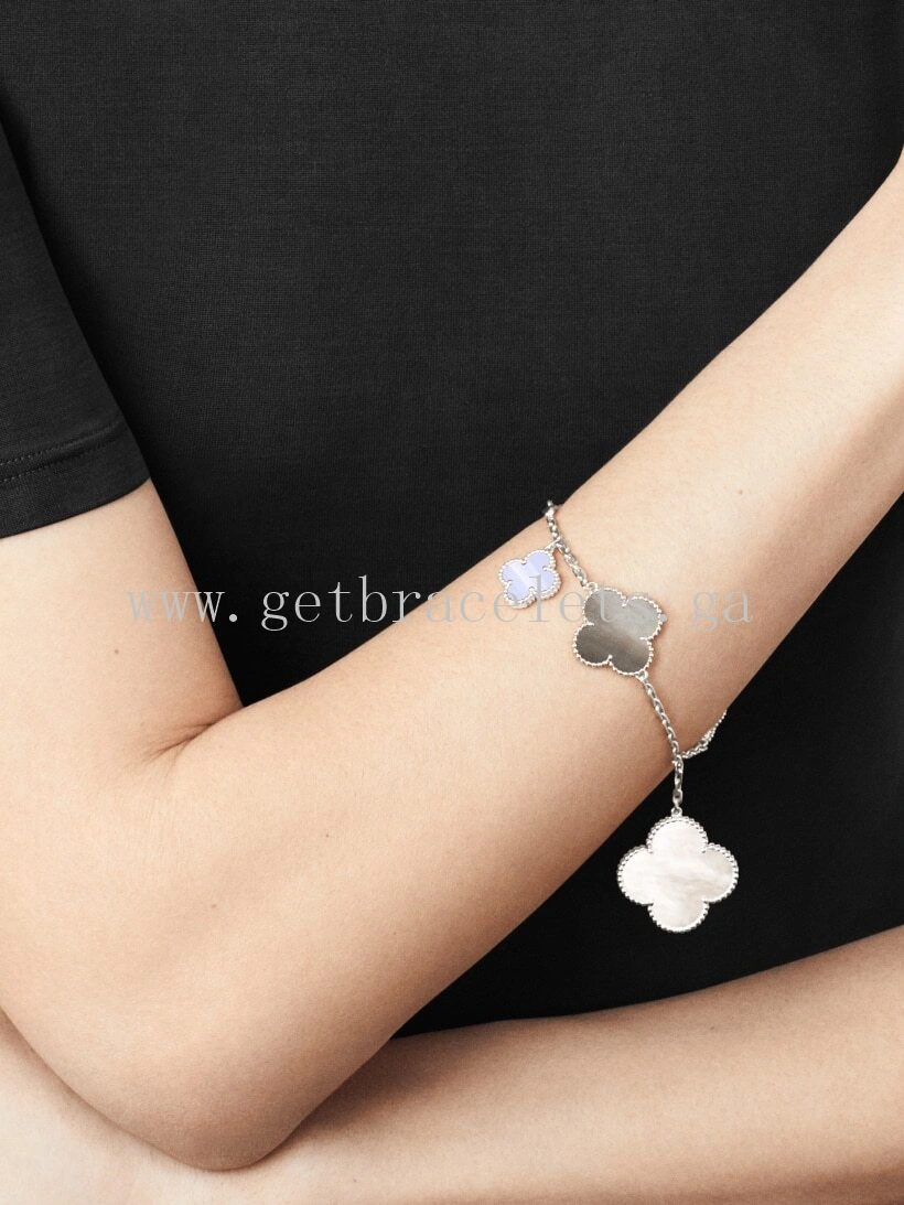 Van Cleef & Arpels Magic Alhambra Bracelet 5 Motifs Chalcedony and White and Gray mother-of-pearl