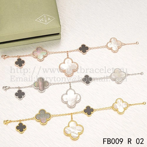 Van Cleef & Arpels Magic Alhambra Bracelet 5 Motifs Pink Gold With White Gray Mother Of Pearl Black Agate
