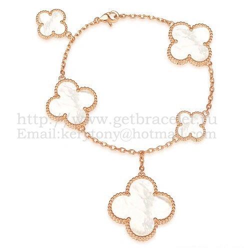 Van Cleef & Arpels Magic Alhambra Bracelet 5 Motifs Pink Gold With White Mother Of Pearl