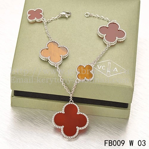 Van Cleef & Arpels Magic Alhambra Bracelet 5 Motifs White Gold With Tiger’s Eye Carnelian