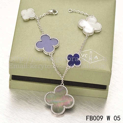 Van Cleef & Arpels Magic Alhambra Bracelet 5 Motifs White Gold With White Gray Lapis Mother Of Pearl