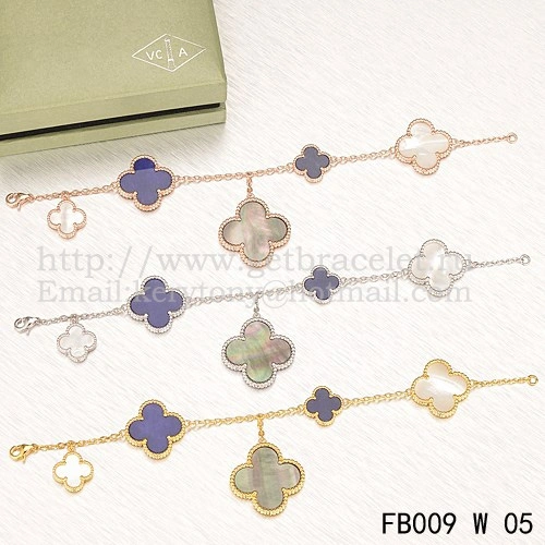 Van Cleef & Arpels Magic Alhambra Bracelet 5 Motifs White Gold With White Gray Lapis Mother Of Pearl