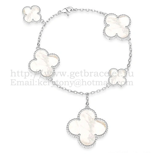 Van Cleef & Arpels Magic Alhambra Bracelet 5 Motifs White Gold With White Mother Of Pearl