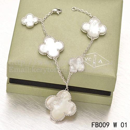 Van Cleef & Arpels Magic Alhambra Bracelet 5 Motifs White Gold With White Mother Of Pearl