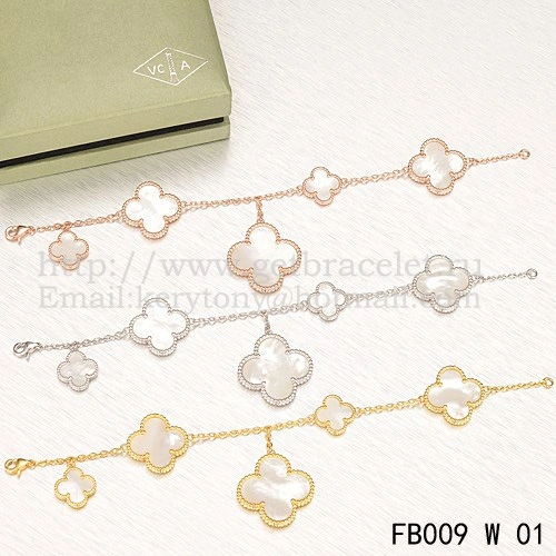 Van Cleef & Arpels Magic Alhambra Bracelet 5 Motifs White Gold With White Mother Of Pearl