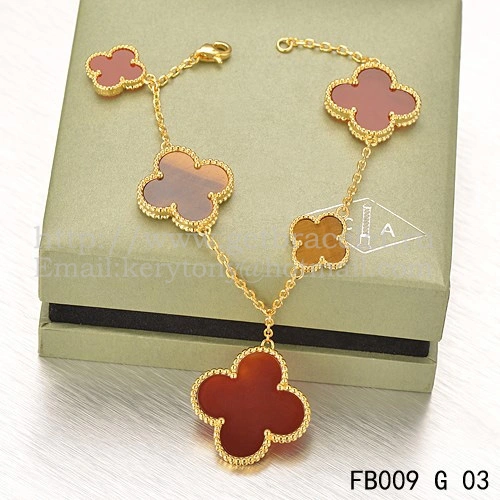 Van Cleef & Arpels Magic Alhambra Bracelet 5 Motifs Yellow Gold With Tiger’s Eye Carnelian