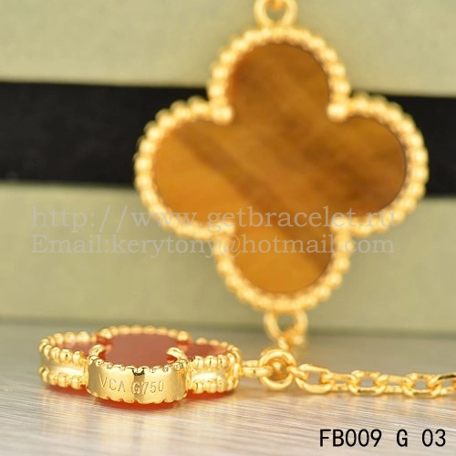 Van Cleef & Arpels Magic Alhambra Bracelet 5 Motifs Yellow Gold With Tiger’s Eye Carnelian