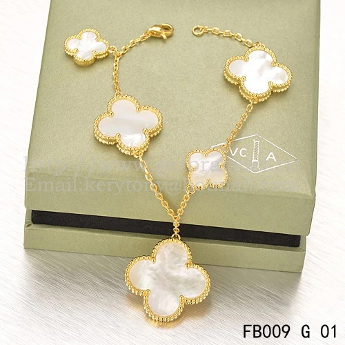Van Cleef & Arpels Magic Alhambra Bracelet 5 Motifs Yellow Gold With White Mother Of Pearl