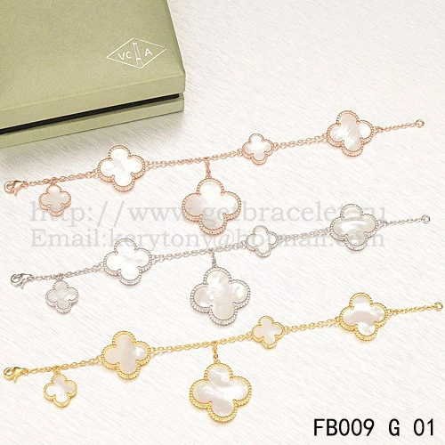 Van Cleef & Arpels Magic Alhambra Bracelet 5 Motifs Yellow Gold With White Mother Of Pearl