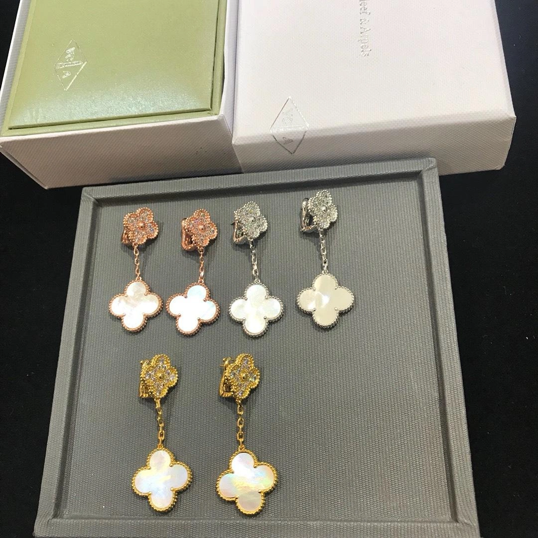 Van Cleef & Arpels Magic Alhambra Earrings 2 motifs Mother-of-pearl with Diamonds