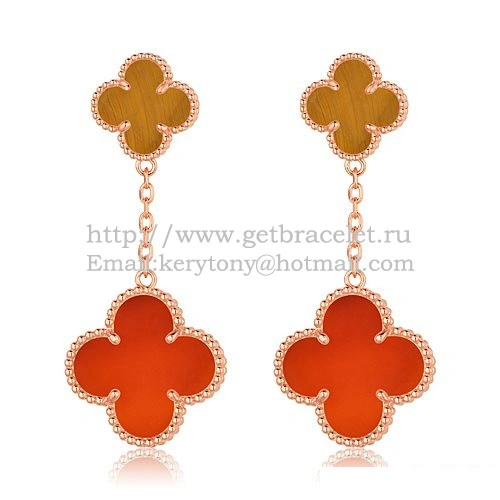 Van Cleef & Arpels Magic Alhambra Earrings Pink Gold With Tiger’s Eye Carnelian