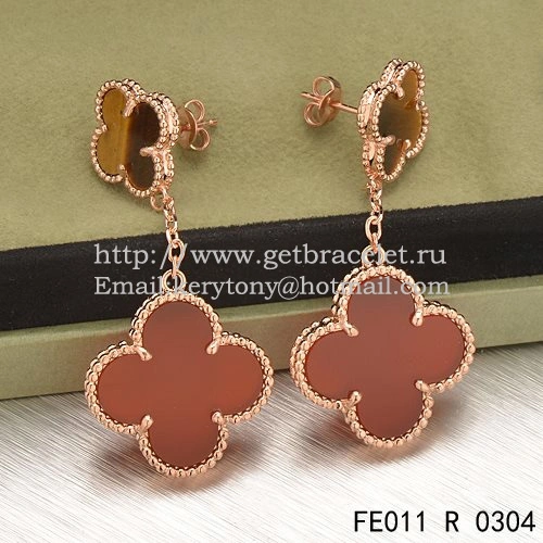 Van Cleef & Arpels Magic Alhambra Earrings Pink Gold With Tiger’s Eye Carnelian