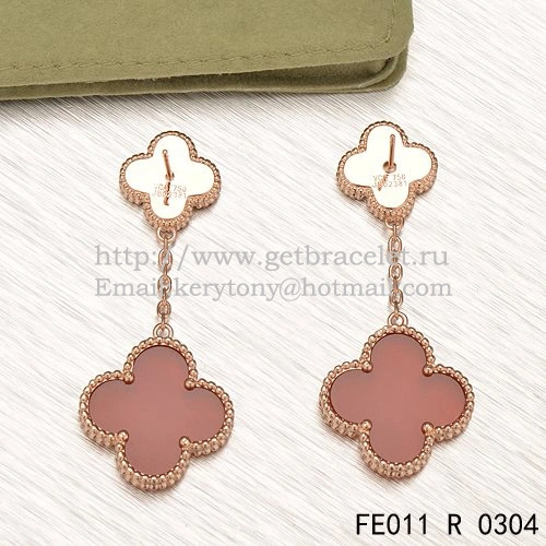 Van Cleef & Arpels Magic Alhambra Earrings Pink Gold With Tiger’s Eye Carnelian