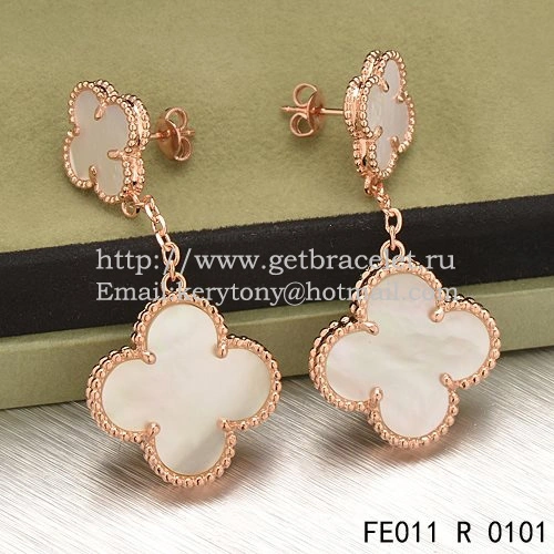 Van Cleef & Arpels Magic Alhambra Earrings Pink Gold With White Mother Of Pearl