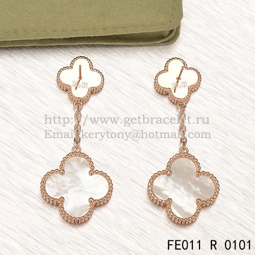 Van Cleef & Arpels Magic Alhambra Earrings Pink Gold With White Mother Of Pearl