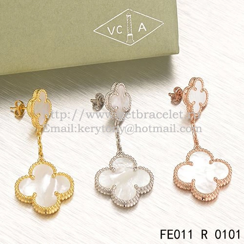 Van Cleef & Arpels Magic Alhambra Earrings Pink Gold With White Mother Of Pearl