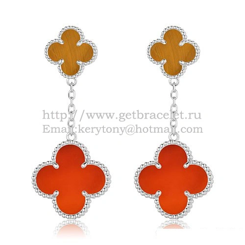 Van Cleef & Arpels Magic Alhambra Earrings White Gold With Tiger’s Eye Carnelian
