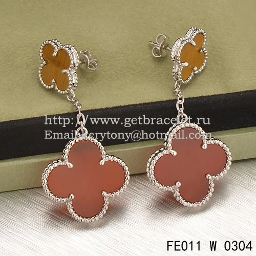 Van Cleef & Arpels Magic Alhambra Earrings White Gold With Tiger’s Eye Carnelian