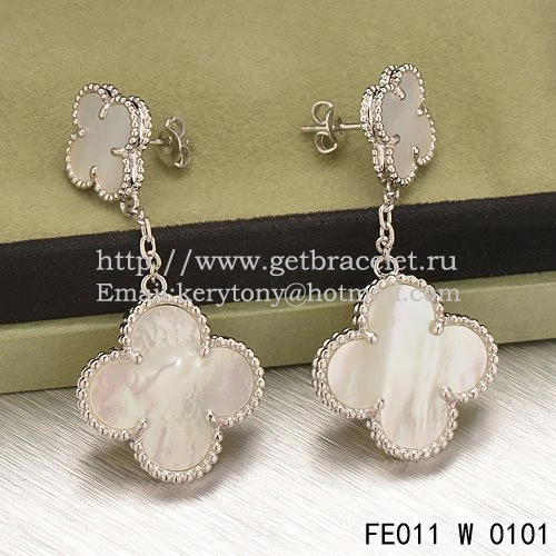 Van Cleef & Arpels Magic Alhambra Earrings White Gold With White Mother Of Pearl