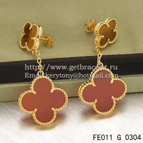 Van Cleef & Arpels Magic Alhambra Earrings Yellow Gold With Tiger’s Eye Carnelian