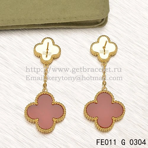 Van Cleef & Arpels Magic Alhambra Earrings Yellow Gold With Tiger’s Eye Carnelian