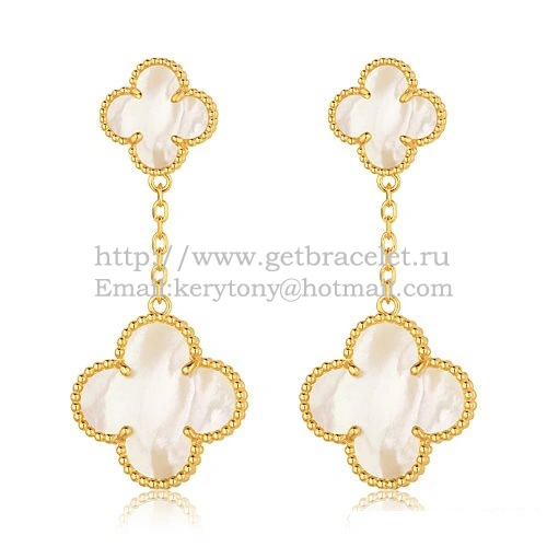 Van Cleef & Arpels Magic Alhambra Earrings Yellow Gold With White Mother Of Pearl