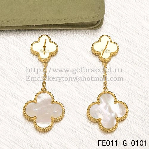 Van Cleef & Arpels Magic Alhambra Earrings Yellow Gold With White Mother Of Pearl