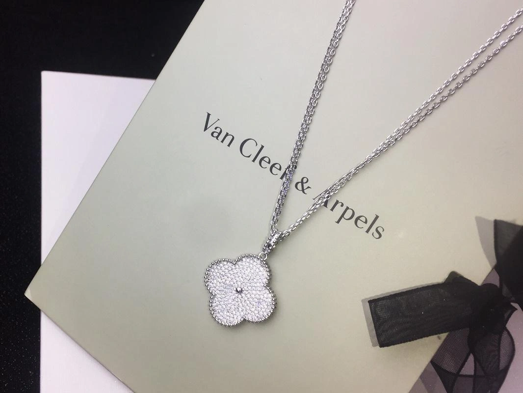 Van Cleef & Arpels Magic Alhambra Long Necklace 1 Motif White Gold With Diamond 24mm Pendant