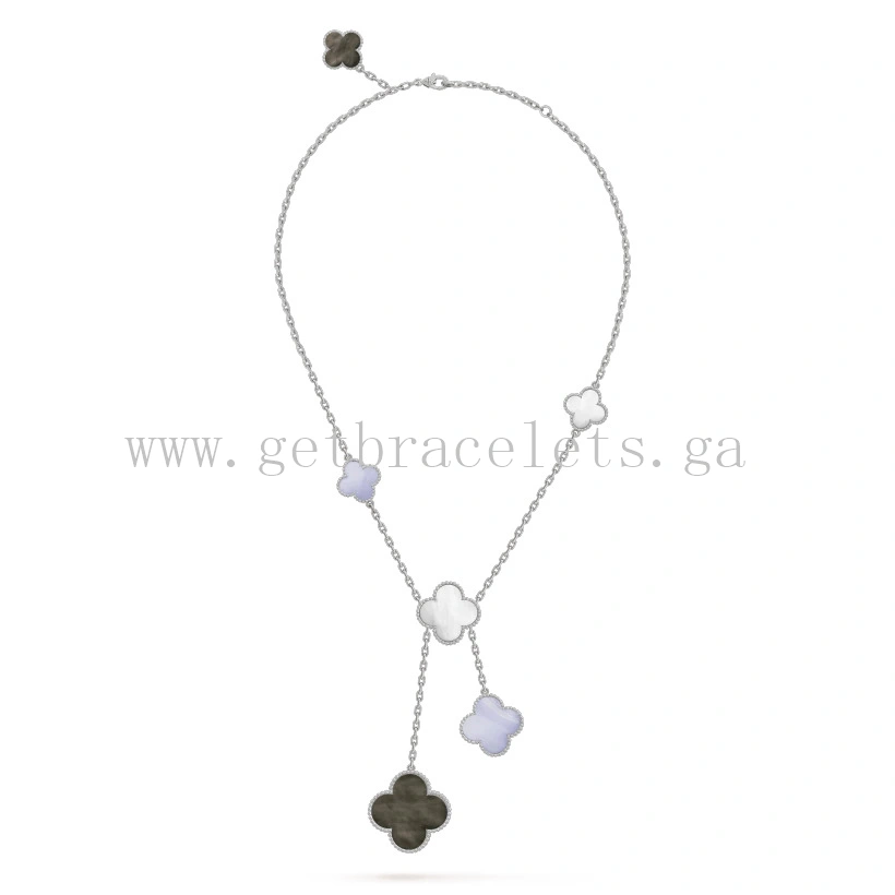 Van Cleef & Arpels Magic Alhambra Necklace 6 Motifs Chalcedony and White and Gray mother-of-pearl