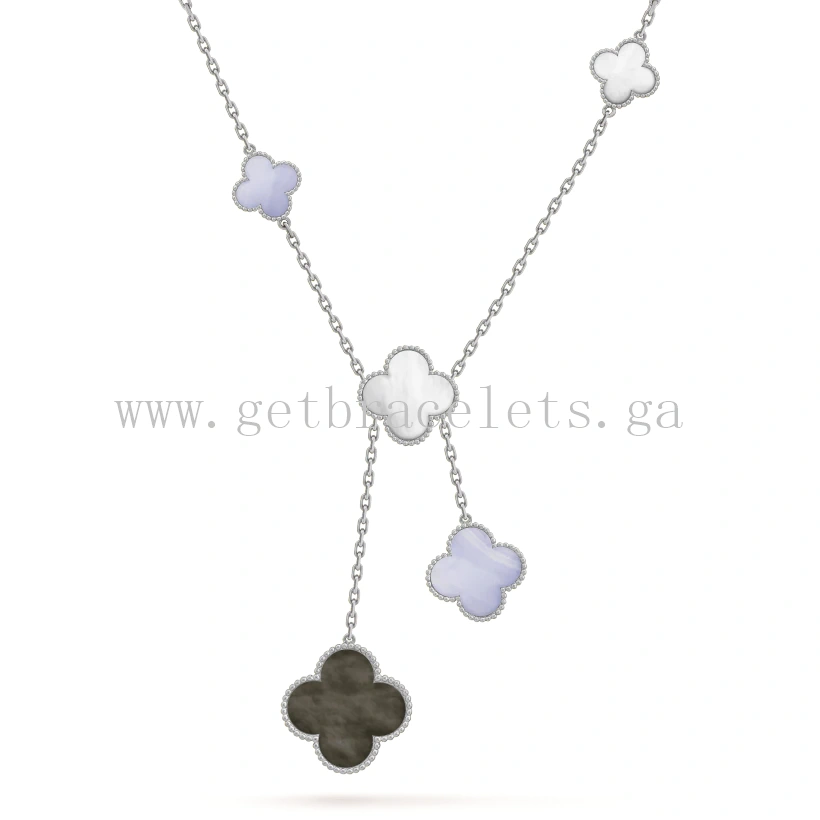 Van Cleef & Arpels Magic Alhambra Necklace 6 Motifs Chalcedony and White and Gray mother-of-pearl