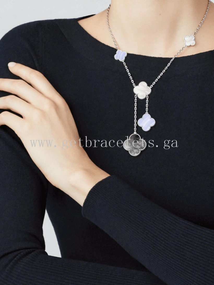 Van Cleef & Arpels Magic Alhambra Necklace 6 Motifs Chalcedony and White and Gray mother-of-pearl