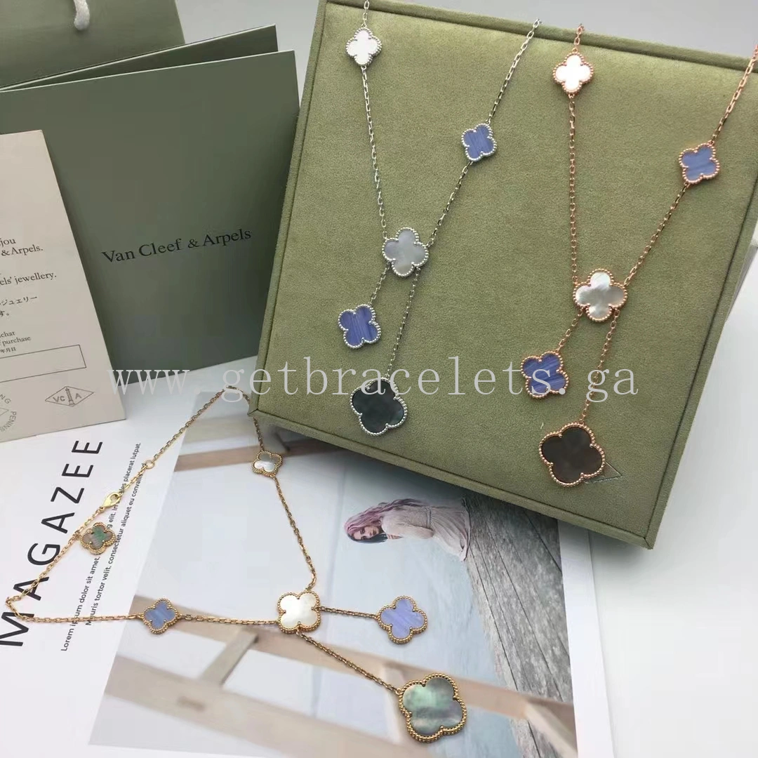 Van Cleef & Arpels Magic Alhambra Necklace 6 Motifs Chalcedony and White and Gray mother-of-pearl