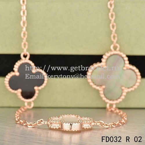 Van Cleef & Arpels Magic Alhambra Necklace Pink Gold 16 Motifs With Black Agate White Gray Mother Of Pearl
