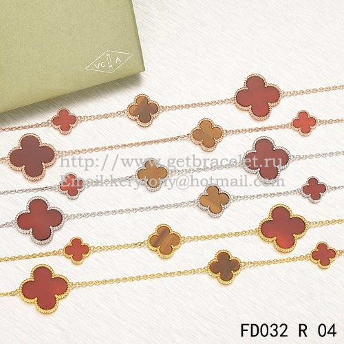 Van Cleef & Arpels Magic Alhambra Necklace Pink Gold 16 Motifs With Red Onyx Tiger’s Eye Mother Of Pearl