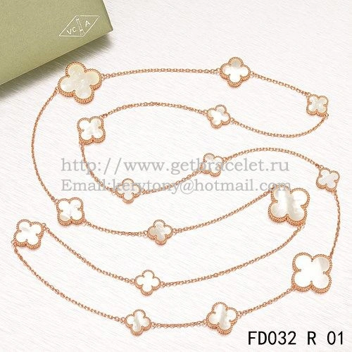 Van Cleef & Arpels Magic Alhambra Necklace Pink Gold 16 Motifs With White Mother Of Pearl