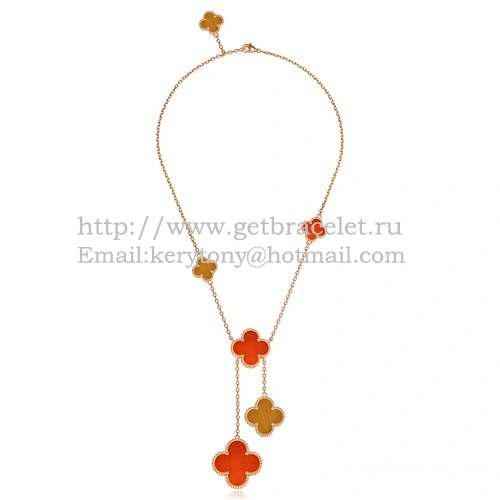 Van Cleef & Arpels Magic Alhambra Necklace Pink Gold 6 Motifs With Tiger’s Eye Onyx Mother Of Pearl